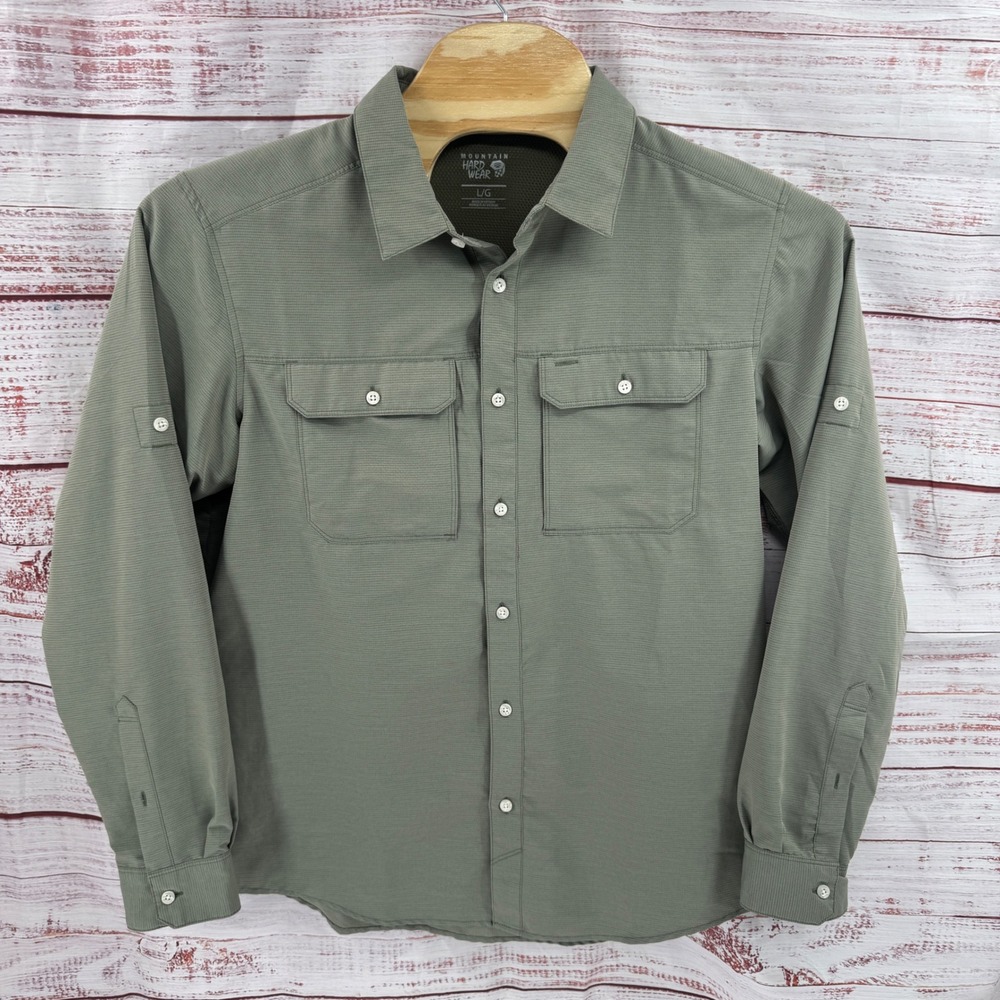 Mountain Hardwear Shirt Mens Large Grid Ventilated Hiking Long Rolled Sleeve